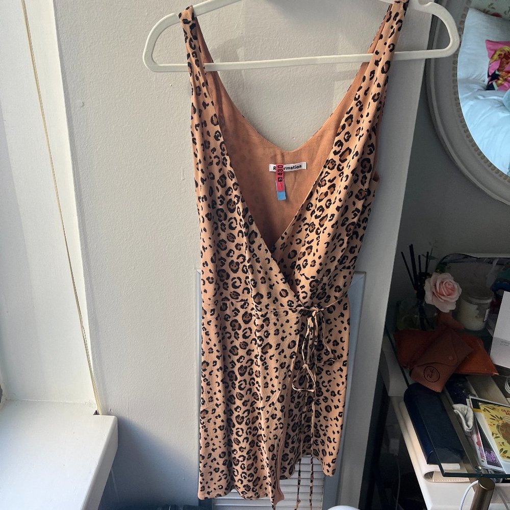 Reforamtion Anchorage Leopard Print Wrap Mini Dre… - image 2